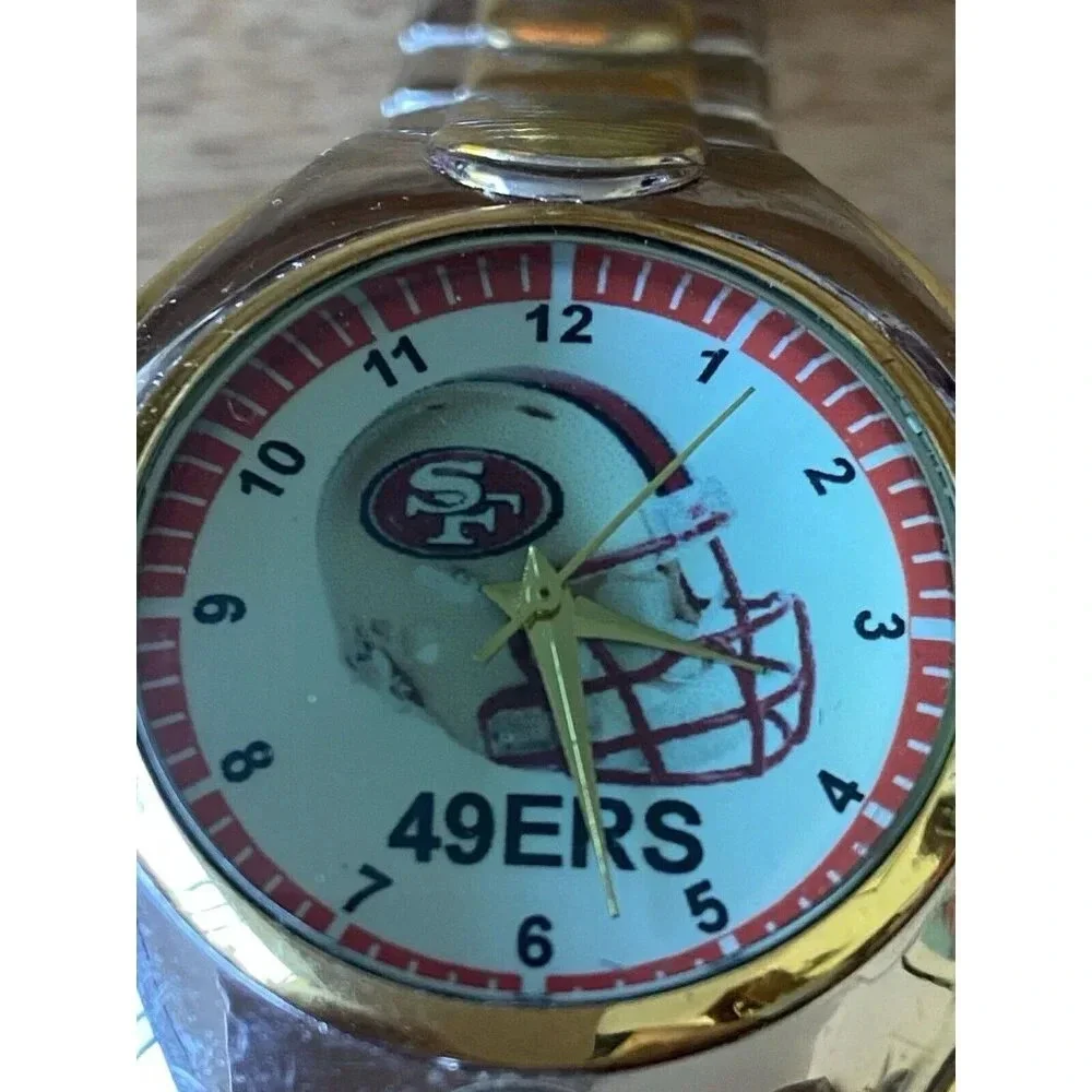Vtg San Francisco 49ers Football Face Silver Stainless Steel‎ Men's Wristwatch